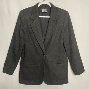 VTG Sag Harbor Wool Blend Black Blazer Fully Lined Single Button Womens 10